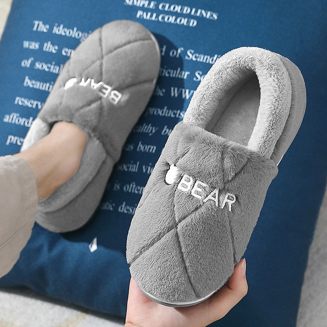 남성 겨울 보온 면 슬리퍼 가정 기모 강화 미끄럼 방지 소프트 베이스 실내 기모 슬리퍼