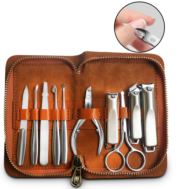 Ryusei 손톱깎이 미끄럼 방지 손톱깎이 세트 미친 절삭력 손톱깎이 세트 깔끔하게 잘리는 고급형 휴대용 두꺼운 발톱깎이 내성발톱깍기 전문가용 11종 세트 R008, 1세트, 은색