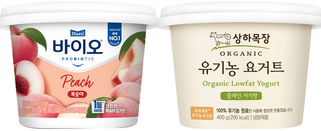 매일바이오 프로바이오틱 복숭아요거트400g 1개＋상하목장 유기농요거트 플레인저지방400g 1개/냉장무배, 400g