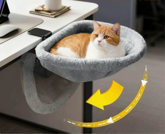 고양이 책상 침대 원클릭 접이식 매립형 디자인 공간 절약형 반원형 해먹 홈 오피스 실내 고양이용, cat desk bed × 1개, 1개