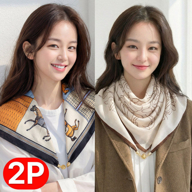 엄마선물 원해아 매듭없이 깔끔한 사계절 자석 쁘띠 스카프 2P 파우치