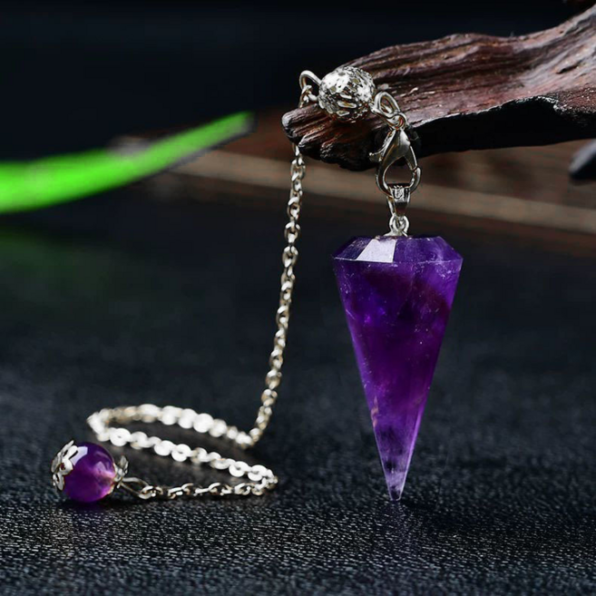 자수정 펜듈럼 펜던트 엔틱 메탈 천연 원석 체인 by 선연주, 퍼플