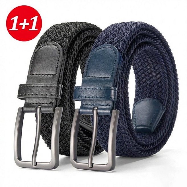 CKIRUV 남녀 공용 캔버스 탄성 벨트, 블랙+블루, 2개