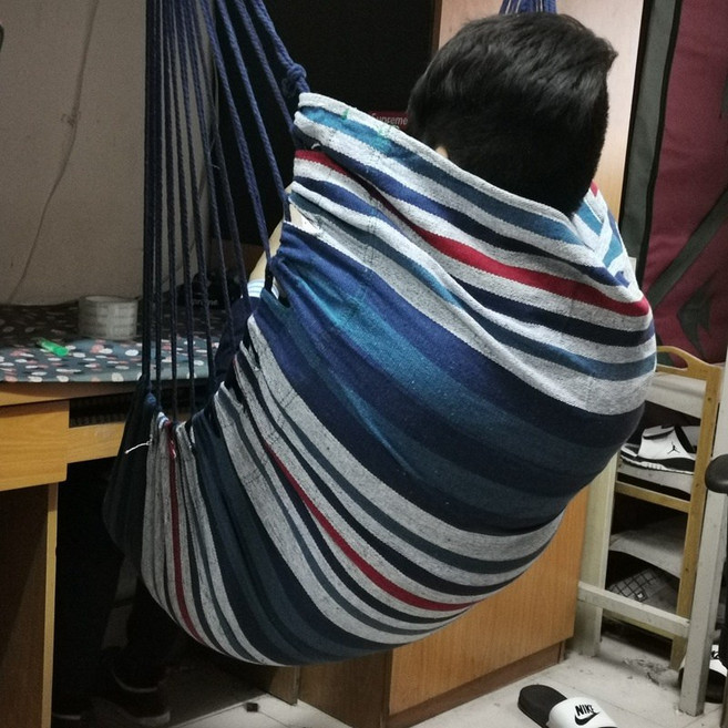 DIU 戶外鞦韆庭院盪鞦韆室內家用大人少兒寶寶便攜軟板繩子小孩吊座椅, 單吊椅藍白細紅條+收納袋