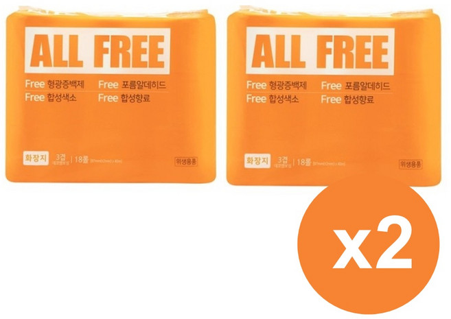 올프리 롤티슈 40m 18롤(3겹) 2개입 3겹엠보싱/친환경펄프, 18롤, 2개