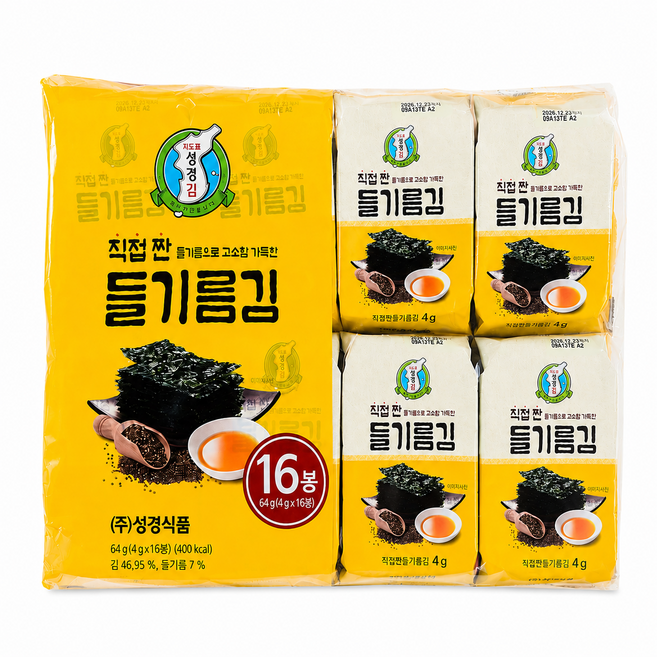 지도표 성경김 직접 짠 들기름김 도시락김(4g*16봉), 1개, 64g