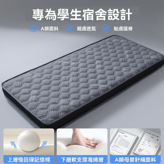單人床墊 記憶海綿乳膠床墊 軟墊 可折疊 學生宿舍床墊, 紳士灰色（厚5cm）乳膠+高密度記憶海綿,120*190單人加大4尺寸-超取限1件