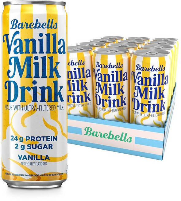 BareBELL 벨s 바닐라 밀크 드링크 - 단백질 24g 설탕 무첨가 고단백 쉐이크 울트라 필터 밀크 크리미 맛 330ml(11.2액량 온스) 12개입 240789, BareBELL 벨s 바닐라 밀크 드링크 - 단백질 2, 330ml