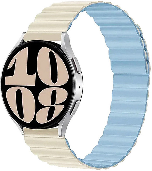 고부기 애플워치 갤럭시워치 마그네틱 일반형 타입 실리콘 스트랩, 베이지/스카이블루
