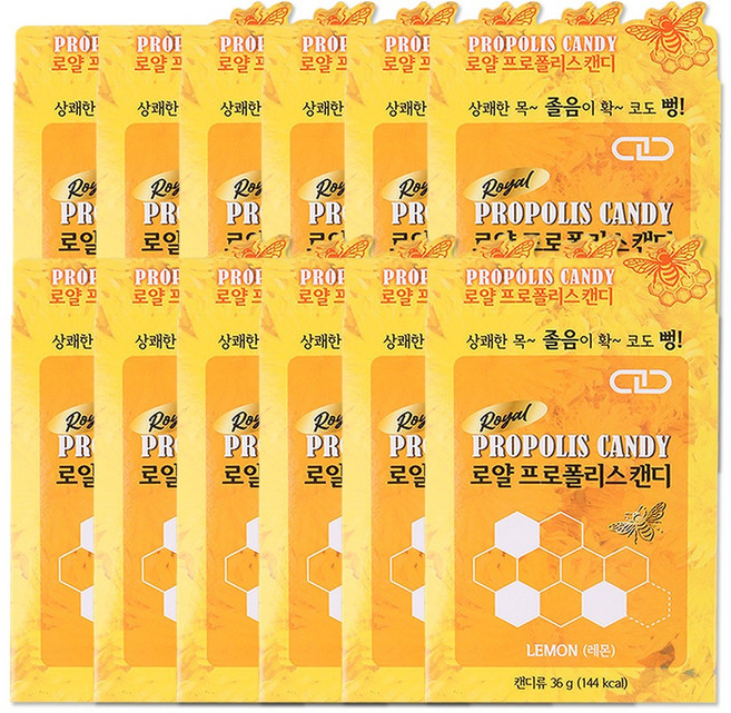 로얄 프로폴리스 목캔디 8정 레몬 12개, 36g, 1박스