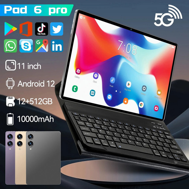2024 태블릿 안드로이드 패드 6 프로tablet 탭테블릿 pc테블릿 pc 한국어8인치 태블릿테블릿태블릿pc11 인치 HD 5G 듀얼 SIM 카드 와이파이 윈도우 16GB 512GB 구글 플레이 키보드 PC, 없음, 8.Purple  12GB 512GB