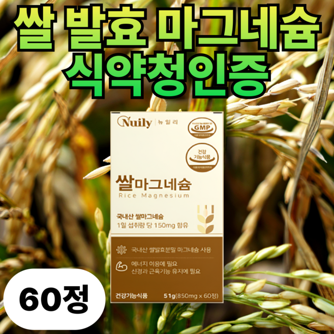 국내산 발효 쌀 마그네슘 식약청인증 종근당 건강 사은품 증정 350mg, 1세트, 60정