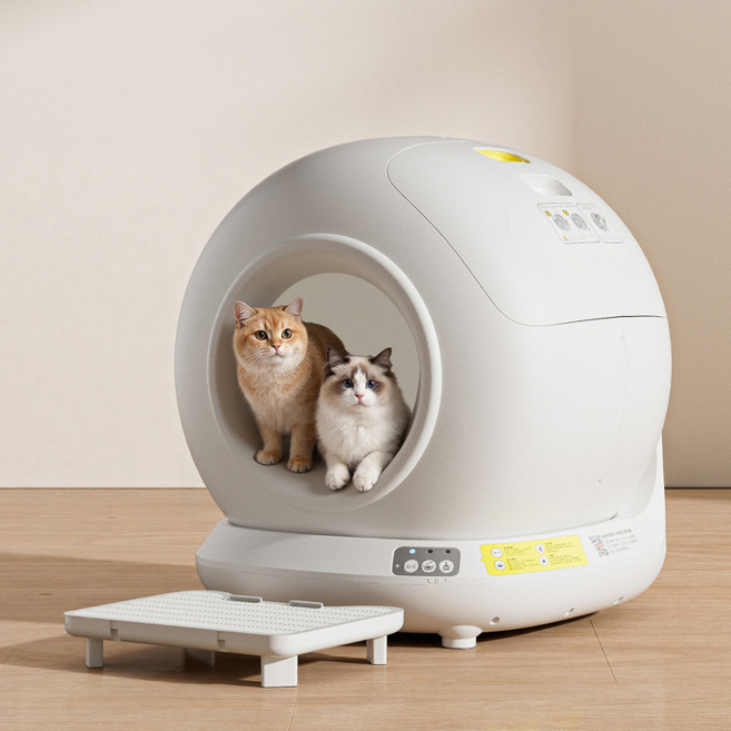 [CYLIFE] 스마트 고양이 자동청소 화장실 WIFI연동 대용량 저소음 자동화장실 폐쇄형배변 자동처리 화장실, 1개, 베이지+발받침