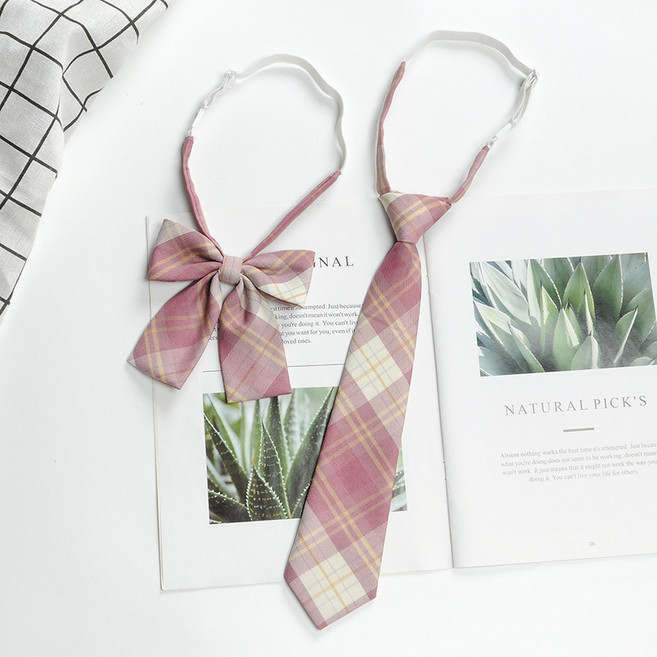 심스타 여성 체크 보타이 넥타이 리본 세트