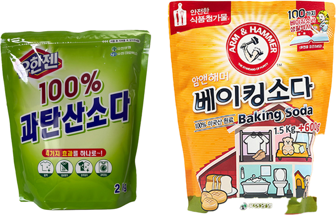 유한젠 과탄산소다 2kg+암앤해머 베이킹소다 1.5kg+600g, 1세트