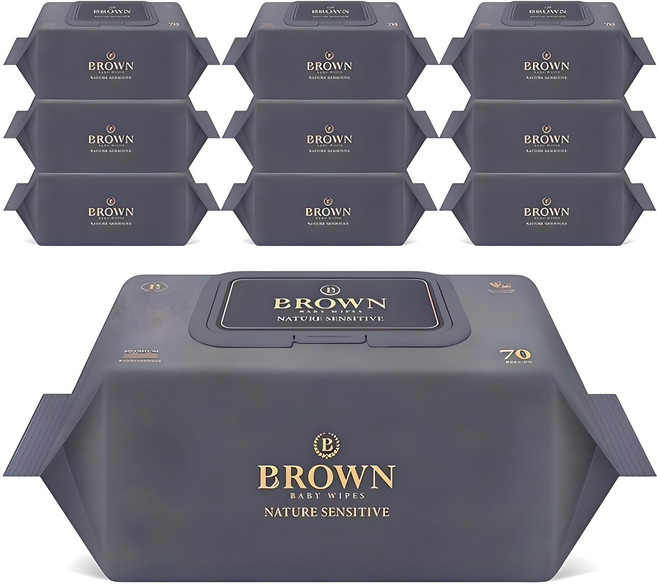 브라운 네이처 센시티브 아기물티슈 캡형, 73g, 70매, 10개