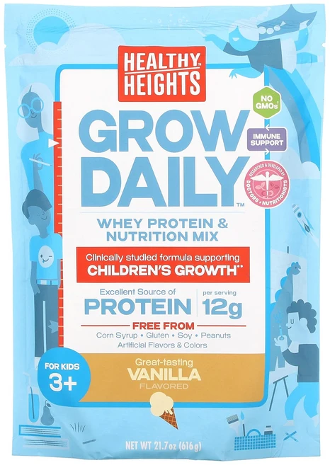 Healthy Heights 그로우 데일리 유청 단백질 및 영양 믹스 만 3세 이상 어린이용 바닐라 616g(21.7oz), HealthyHeights그로우데일리유청단백질및영양믹스, 616g, 1개 - 쿠팡