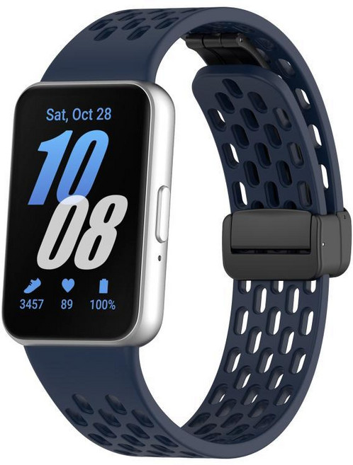갤럭시 핏3 교체용 멀티 타공 실리콘 밴드-마그네틱 버클 통기성 스포츠 디자인, 1개, 3# 미드나잇 블루