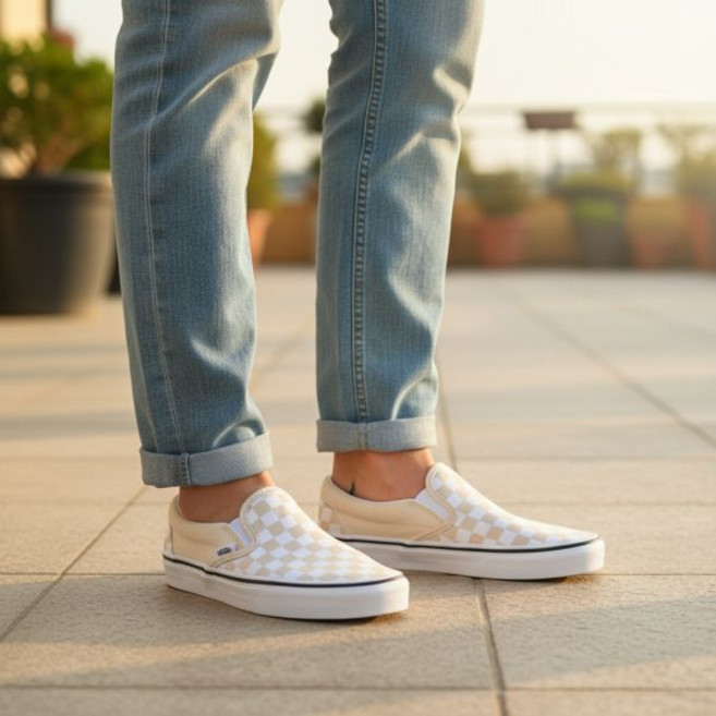 VANS 반스 클래식슬립온 공용 체커보드 베이지 캔버스 데일리 스니커즈 No.1780512