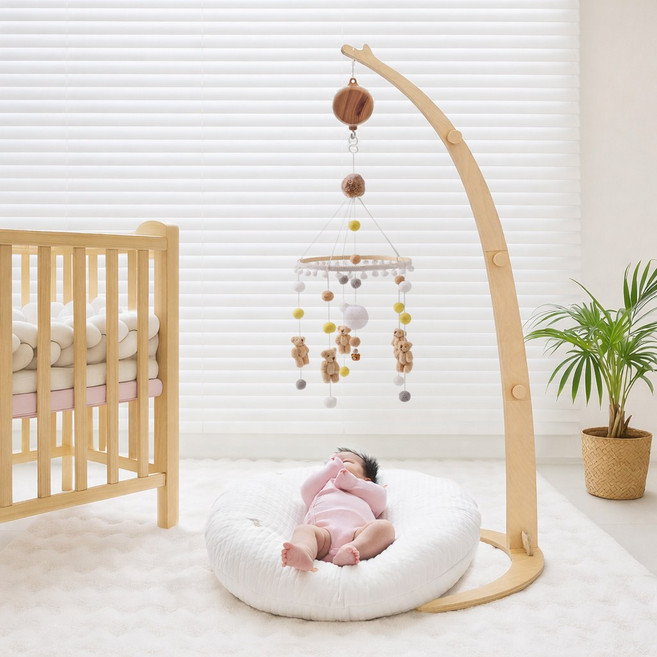 높이조절 자작나무 감성 원목 스탠드 모빌대 바닥 침대 겸용 신생아 아기 모빌거치대, 스탠드형 모빌대, 스탠드모빌대(단품), 1개