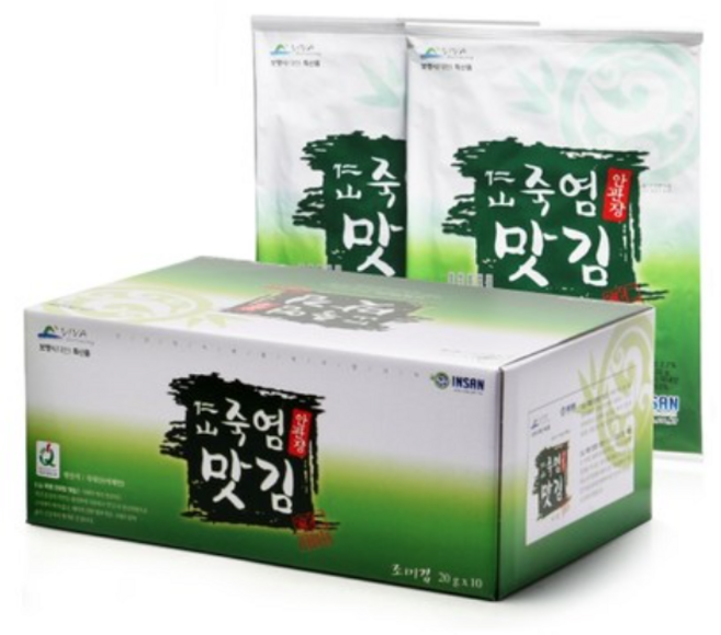 (주)인산가 정품 인산죽염 안관장 맛김 20g(10봉 1박스) 또는 파래김 4g(32개 1박스)+2박스 이상 구입시 금흑 무설탕캔디(2개), 10개
