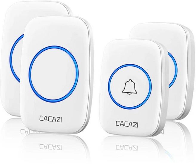 무선 인터폰 CACAZI 방수 초인종 300m 범위 지능형 도어벨 60가지 차임벨 0-110db 호출 벨, 미국 플러그, 9)2button 2receiver W