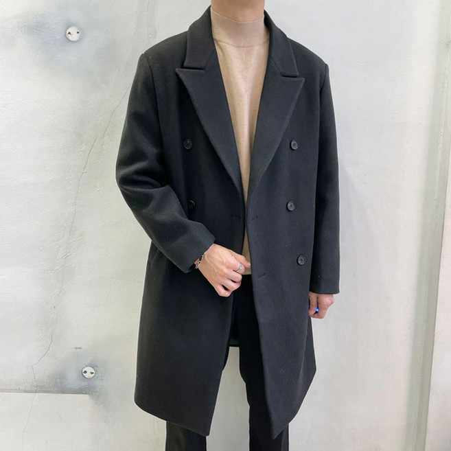 라운지21 남자 데일리 두툼한 울 더블 롱 코트
