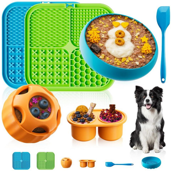 KILIN Dog Enrichment Toys 6팩 - 바쁜 강아지 장난감 핥기 매트 땅콩 버터가 포함된 공 및 그릇 불안 를 위한 냉동 식 퍼즐 디스펜서 지루함 감소