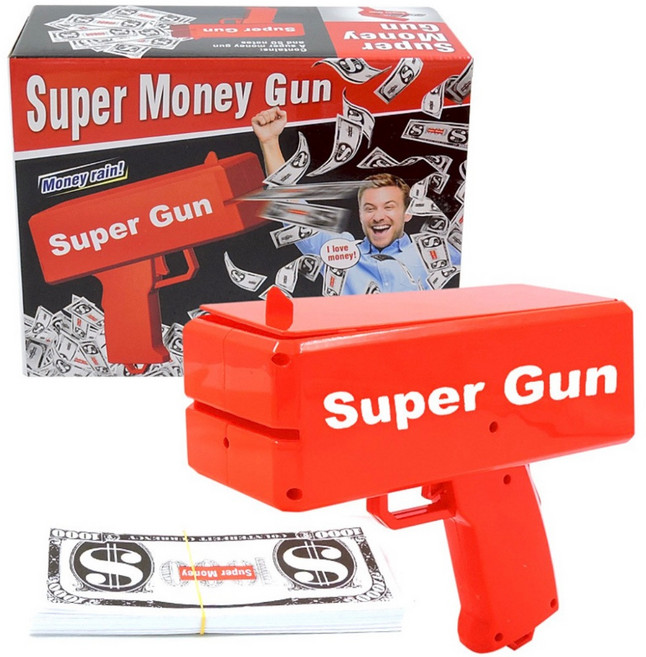 SuperGun 玩具鈔票槍 噴錢玩具 派對用品, 1個, 仿真玩具美鈔100張(雙面綠色)