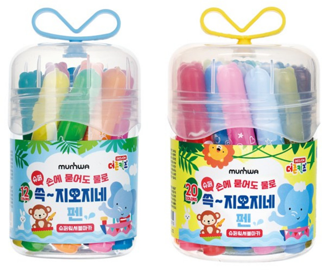 문화연필 더존키즈 쓱 지오지네 슈퍼워셔블 마카, 12색, 1세트