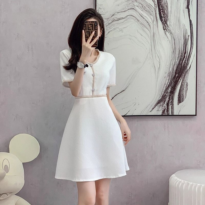 FANSYLI 정장 원피스 고급스러운 결혼식 하객룩 미디 플레어 스커트 오피스룩 면접룩 XR2601J02