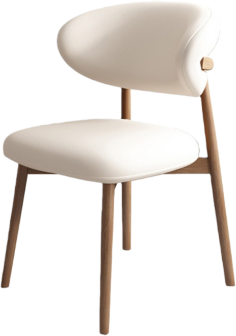 現代輕奢餐椅 貓爪皮餐椅 皮革餐椅, 實木餐椅【淺胡桃色架子+白色】, 2件