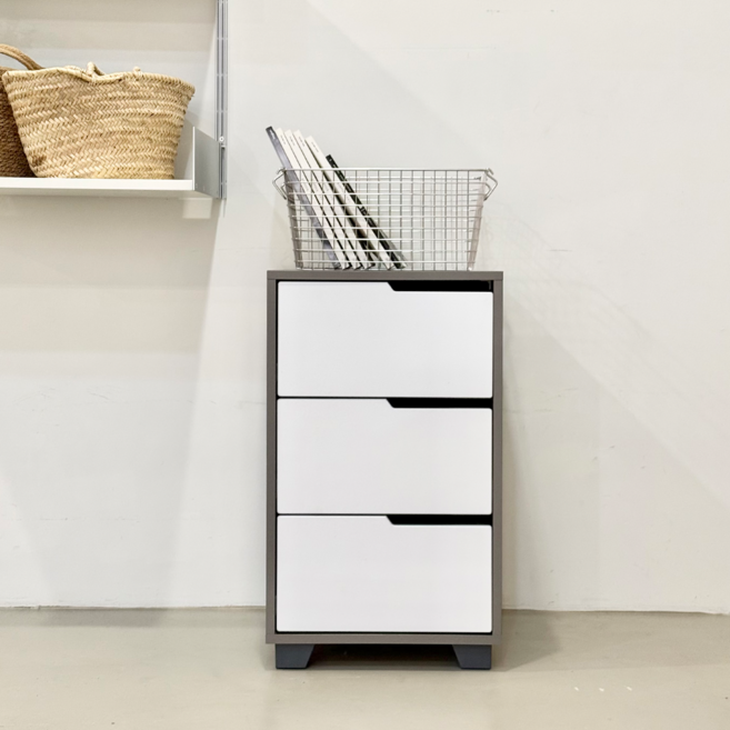 [국내생산 완제품배송]윈썸 베이 400 3단 기본형 틈새 미니 수납 책상 서랍장, 그레이화이트