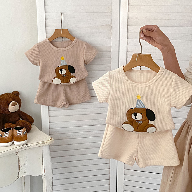 베베니즈 아동용 별모자곰 와플 반팔 상의 + 하의 세트