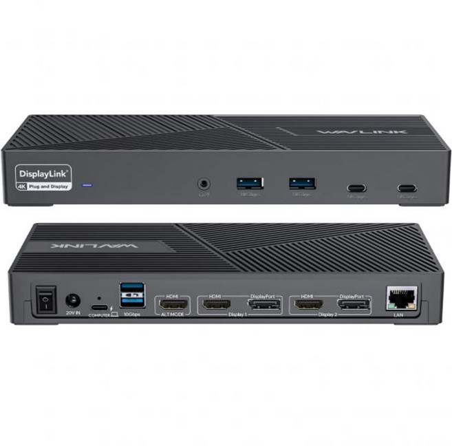 WAVLINK 디스플레이링크 도킹 스테이션 트리플 모니터 4K@60Hz 썬더볼트 4/3용 100W 충전 USB C M1 M2 M3 Mac/Windows/Chrome - HD
