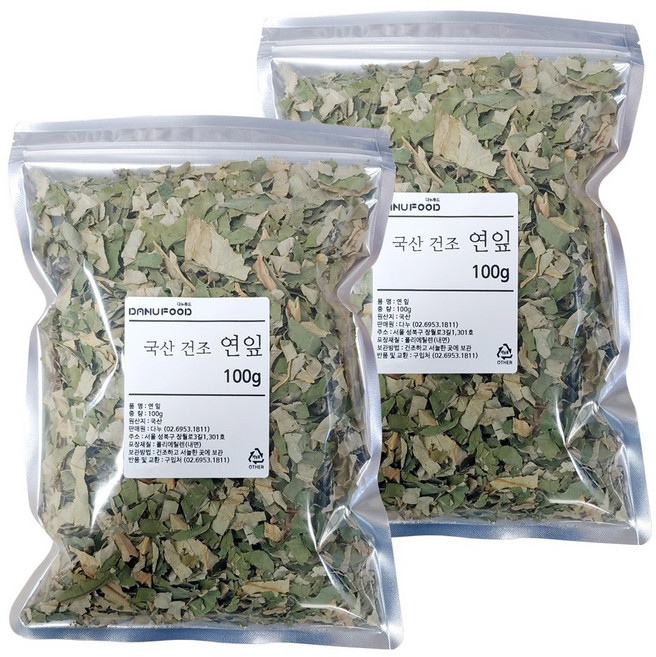 다누푸드 국산 건조 연잎 차, 2개, 100g