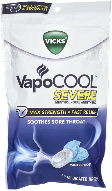 건강챙기세요 Vicks VapoCool™ 시비어 맥스 스트렝스 윈터프로스트 약용 캔디 45개 백살까지오래오래, VicksVapoCool시비어맥스스트렝스윈터프로스트20 - 쿠팡