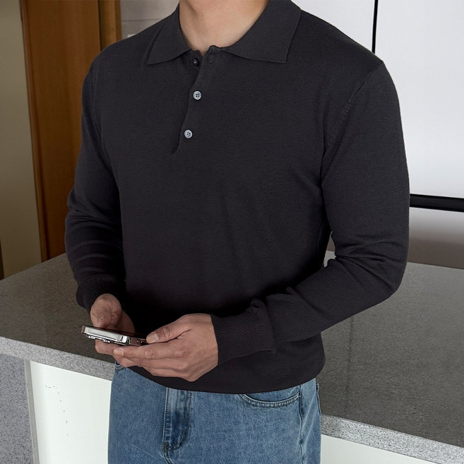 남자카라맨투맨 AZET어반클래식 버튼 니트맨투맨 빅사이즈 오버핏 카라니트