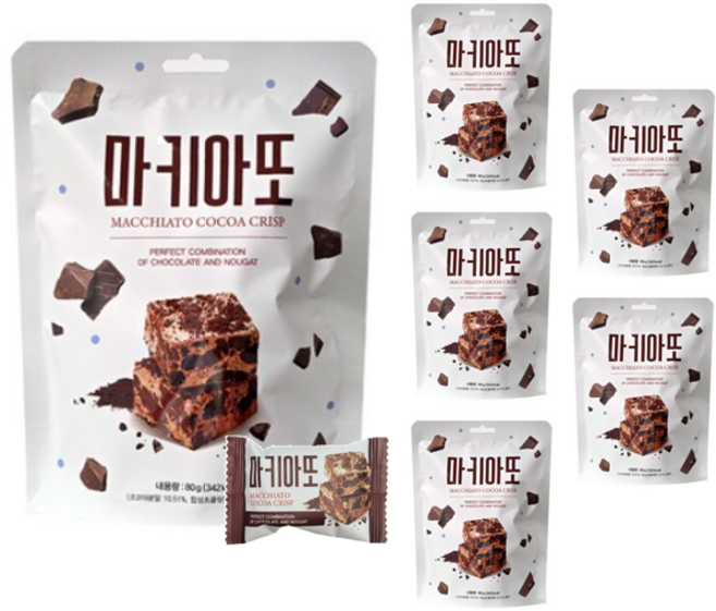 대만 누가 스낵 트윈피시 마키아또 코코아 누가 크리스피 사무실 간식 무설탕 스낵, 6개, 80g