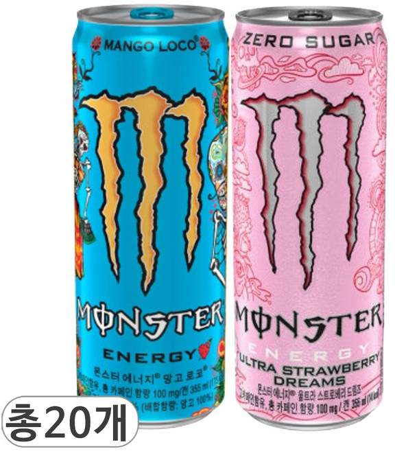 코카콜라 몬스터 에너지 망고로코 & 스트로베리 드림즈, 20개입, 355ml