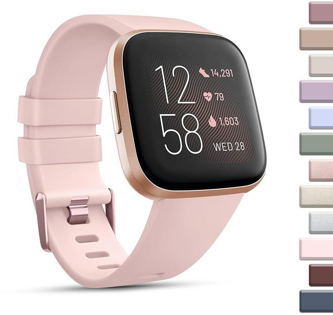 Mugust Fitbit Versa 2 / Versa/Versa Lite/Versa SE 클래식 소프트 실리콘 교체 손목 밴드 스트랩 스마트 워치 여성 남성용 (스몰 라이트, 하늘색