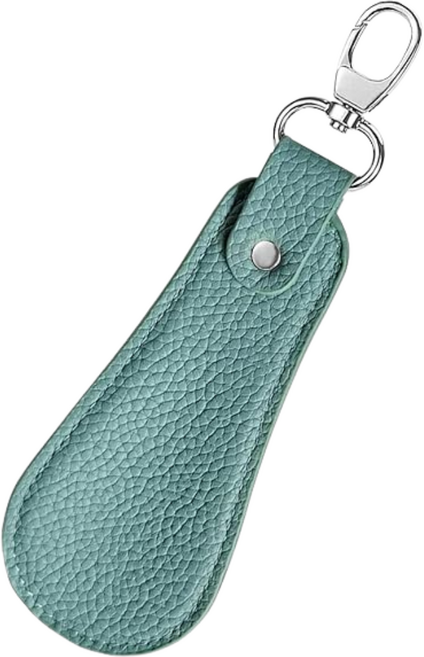 한국이양 고급 수제 천연가죽 휴대용 구두주걱 키링 선물, 청록색, 1개