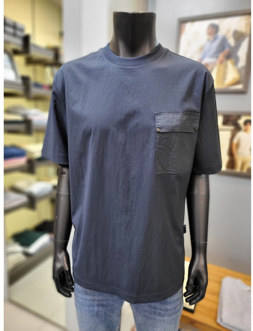 바쏘옴므 네이비 포켓 포인트 시어서커 스트레치 스판 반팔 티셔츠 WSZ2KR87A -3990