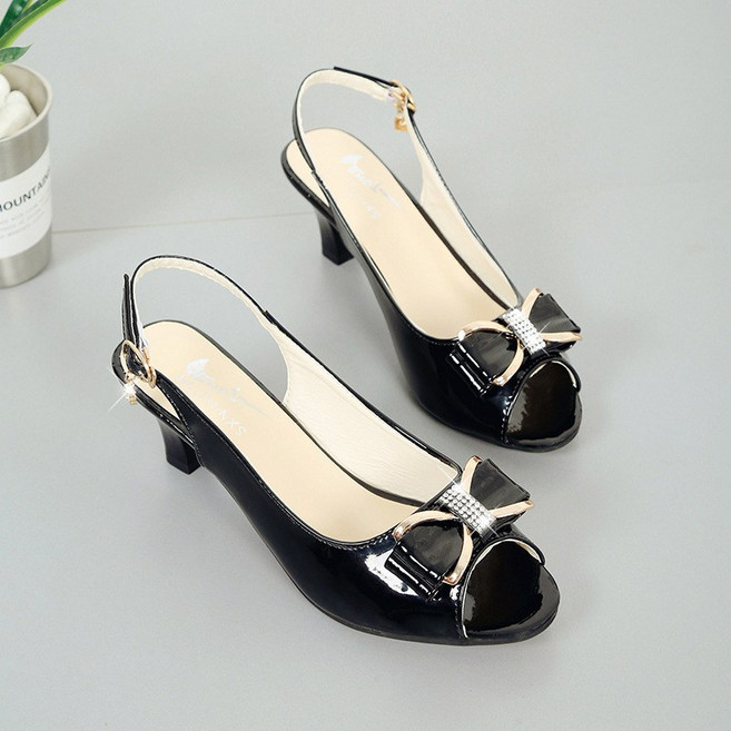 Angel사계절행 여자여름샌들 리본 슬링백힐 토오픈힐 펌프스구두