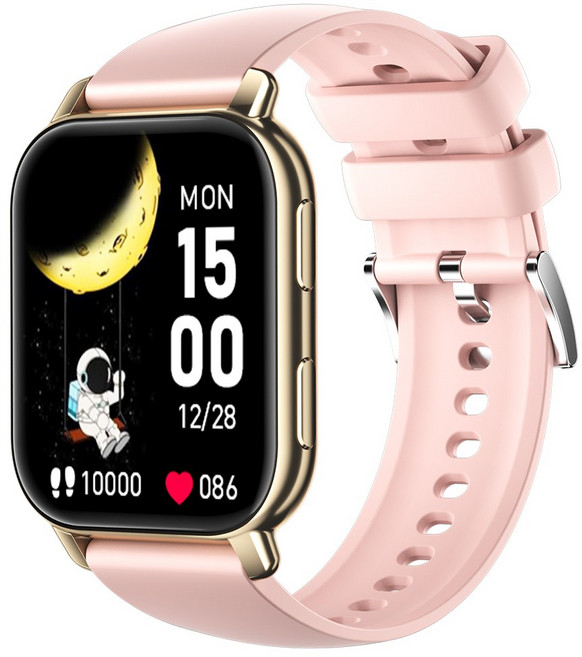 WAPIK 블루투스 통화/메시지 알림 스마트워치 P5S 운동측정 1.85인치, 골드, 4.7cm, GPS + 블루투스