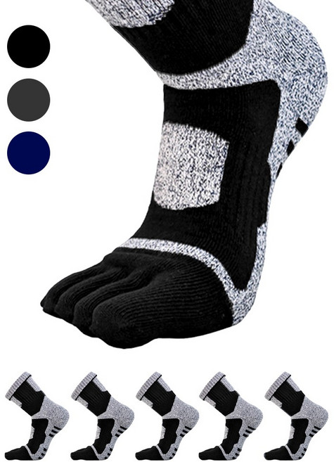 꼬라지 남성용 파일 등산 발가락 양말 중목 5켤례, 1세트, 블랙  5켤례
