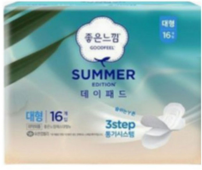 좋은느낌 썸머 에디션 데이패드 생리대 날개형, 대형, 16개입, 1개
