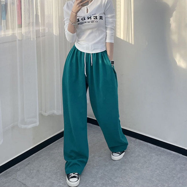 비비드컬러 와이드팬츠 하이웨스트 면 밴딩 팬츠 트레이닝 바지
