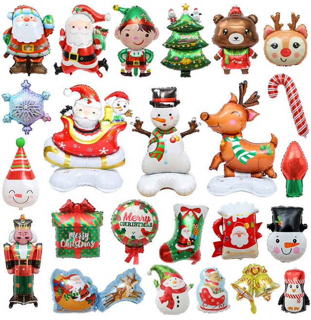 [피앤비유니티]크리스마스 대형 미니 라운드 헤어밴드 호일 은박풍선 손풍선 트리 눈사람 산타 루돌프 지팡이, A3-04) 대형-크마선물 트리