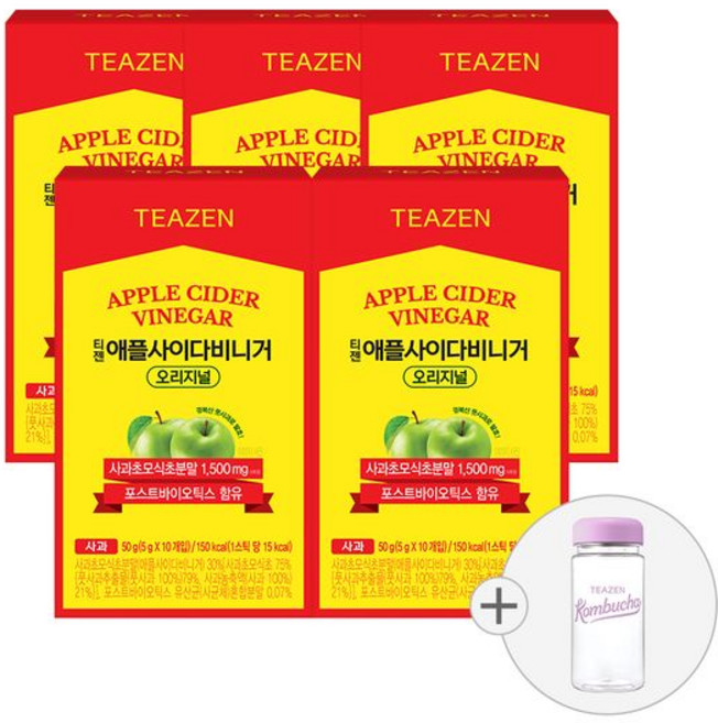티젠 애플사이다 비니거, 티젠 애플 사이다 비니거 10스틱X5박스 (보틀 포함), 50g, 5박스